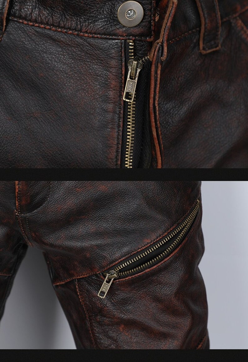 Vintage Brown Men Biker's Leather Trousers / Genuine - Etsy