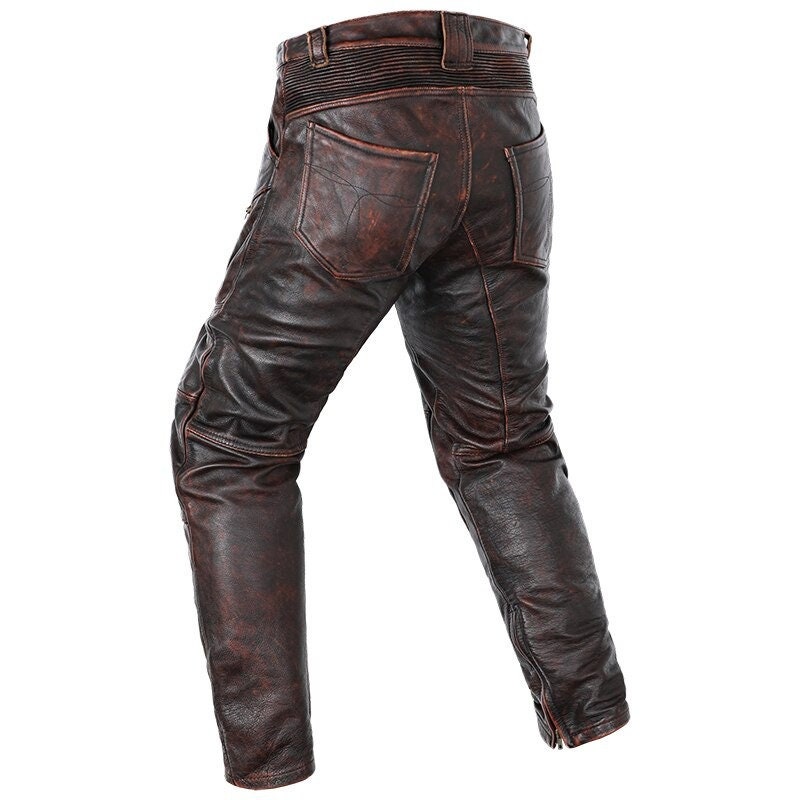 Brown Dirty Motorcycle Men's Biker Leather Trouser