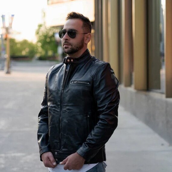 Mens leather trucker jacket cheap