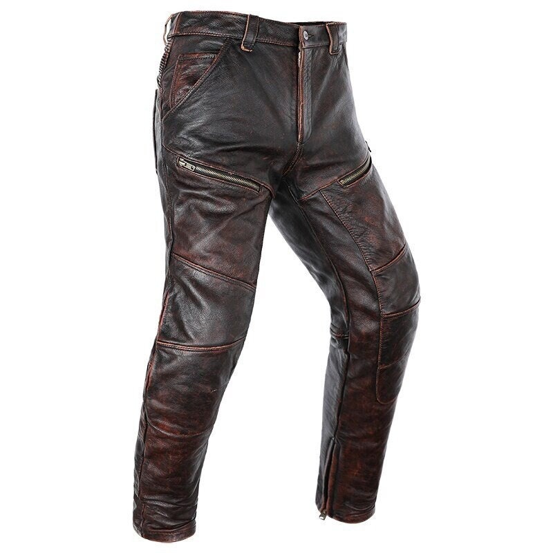 Vintage Brown Men Biker's Leather Trousers / Genuine Natural Cowhide ...