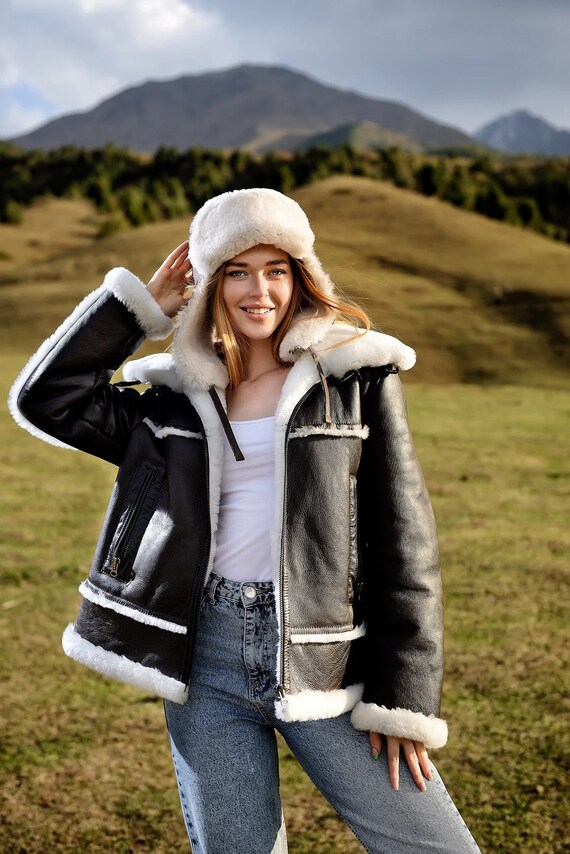 Short Shearling Aviator Jacket Aviator Bomber Jacket 