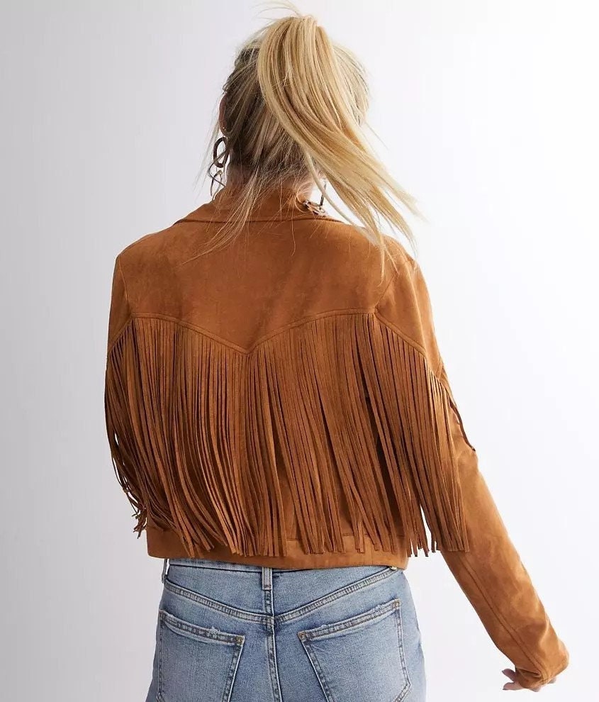 Women's Fringe Leather Jacket, Brown Suede Leather Jacket, Ladies Leather jacket, Fringe Jacket, Western Jacket/ Gift for her. Easter Gift