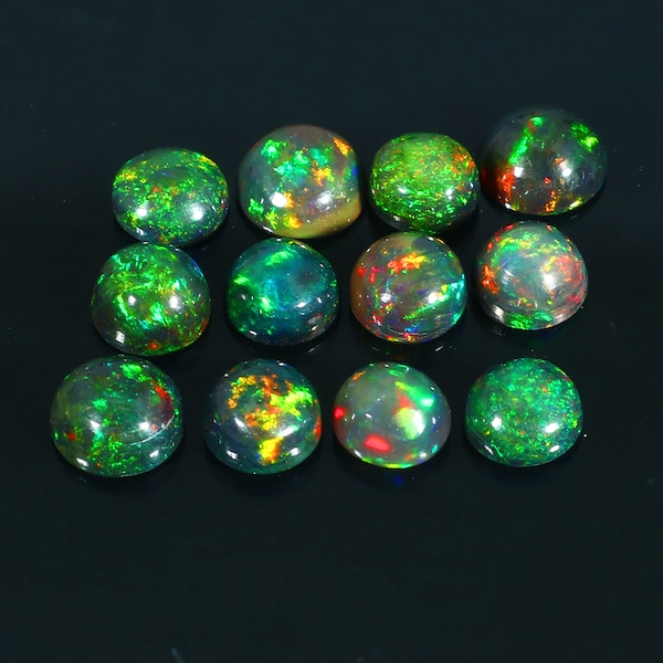 AAA+ Top Quality Natural Ethiopian Black Opal Round  Opal Amazing Fire Rounded Shape Opal Gorgeous Opal Cabochon Lot Making Jewelry.