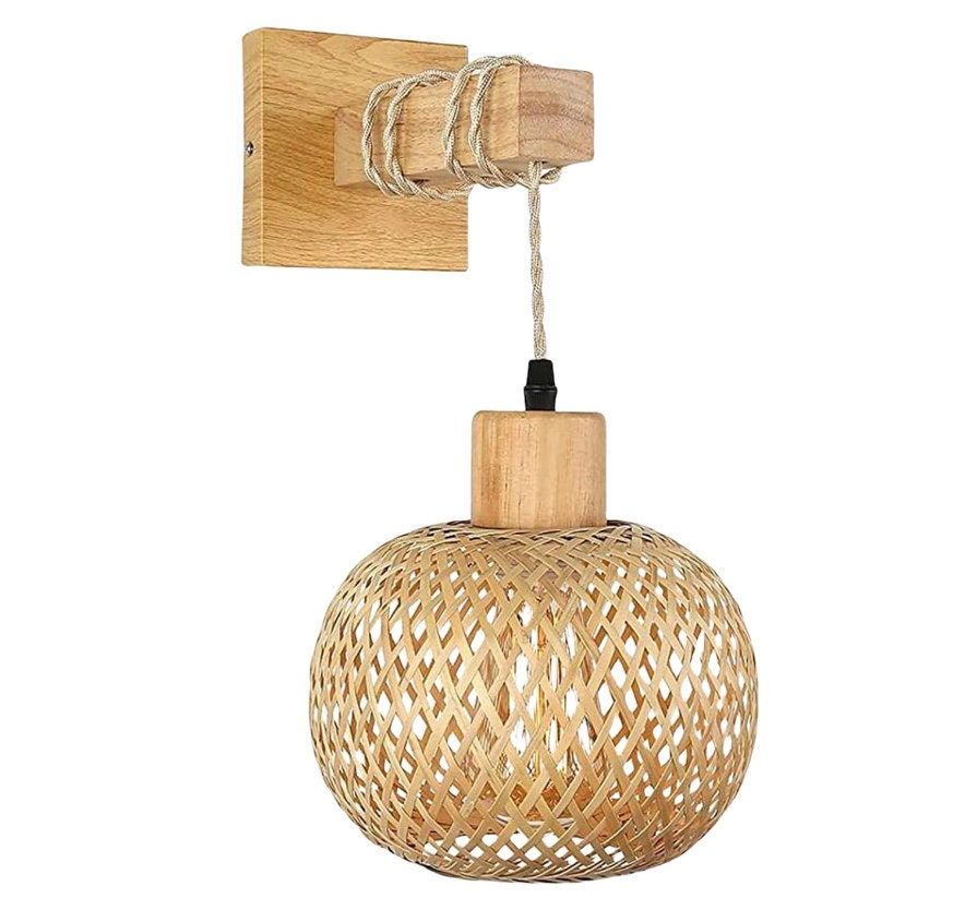 Rattan Wall Lampbamboo Wall Lampwicker Lamprattan Pendant Etsy
