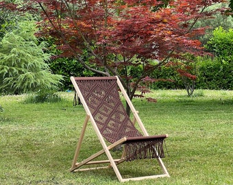 Macrame Handmade Deck Chair. Folding Sun Lounger. Sun Bed. Folding Chair