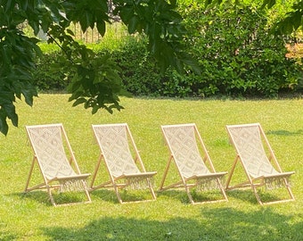 Macrame Handmade Deck Chair. Folding Sun Lounger. Sun Bed