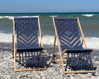 A Pair of Macrame Handmade Deck Chairs "Yin Yang"