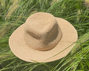 Handmade Crochet Raffia Fedora Hat