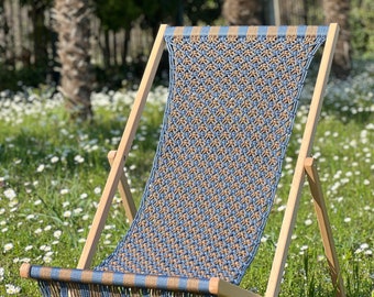 Checkered Bicolor Macrame Handmade Folding Deck Chair