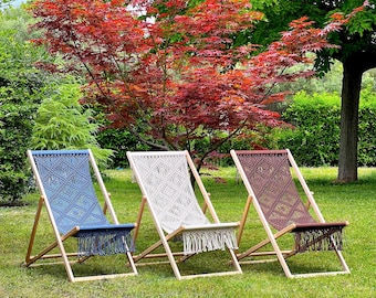 Macrame Handmade Deck Chair. Folding Sun Lounger.