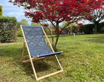 Macrame Handmade Deck Chair. Folding Sun Lounger. Sun Bed