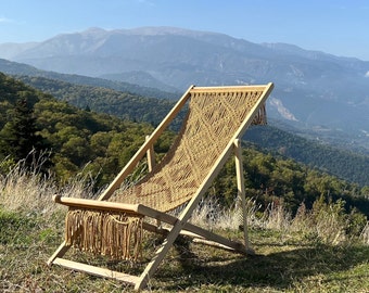 Macrame Handmade Deck Chair. Folding Sun Lounger. Sun Bed. Folding Chair