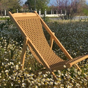 Macrame Handmade Deck Chair. Folding Sun Lounger.