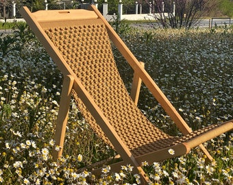 Macrame Handmade Deck Chair. Folding Sun Lounger.