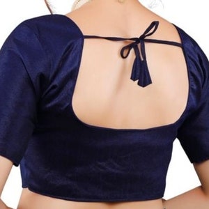 Blue u-neck half sleeves saree blouses, readymade saree blouse, without pads blouses , cotton sari blouse