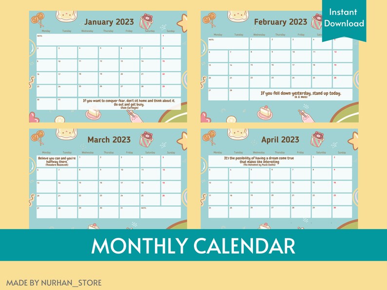 2023 Printable Calendar Cute Cartoon Design US Letter A4 - Etsy 2023 Printable Calendar Cute Cartoon Design US Letter A4 - Etsy