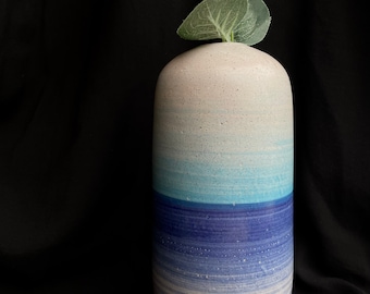 Beach theme vase | tall narrow ocean blue tone vase perfect for a bathroom or beachside home