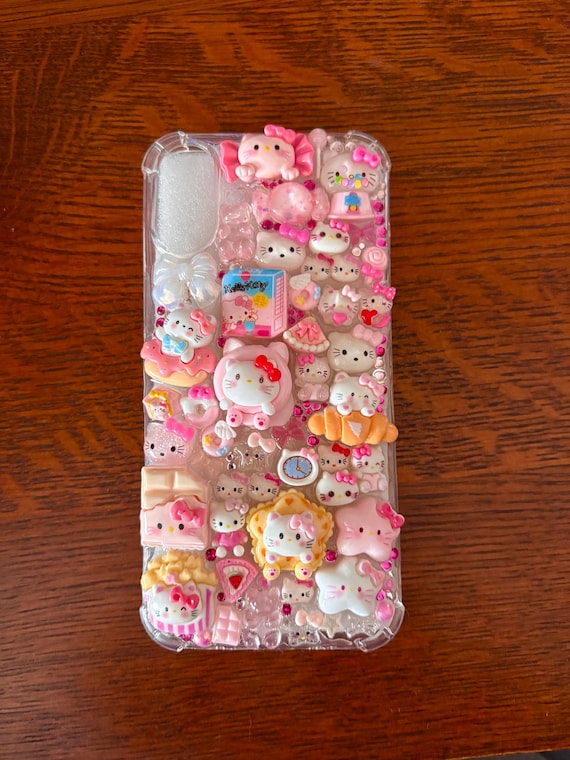Pink Kawaii Cat Charm iPhone 16 Plus Case – Handmade Decoden Bling