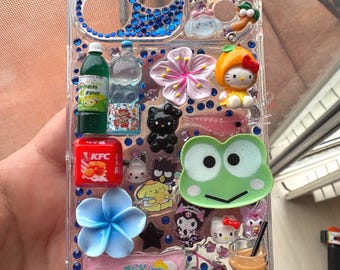Blue Kawaii Cat Charm iPhone 17 Case – Handmade Decoden Bling