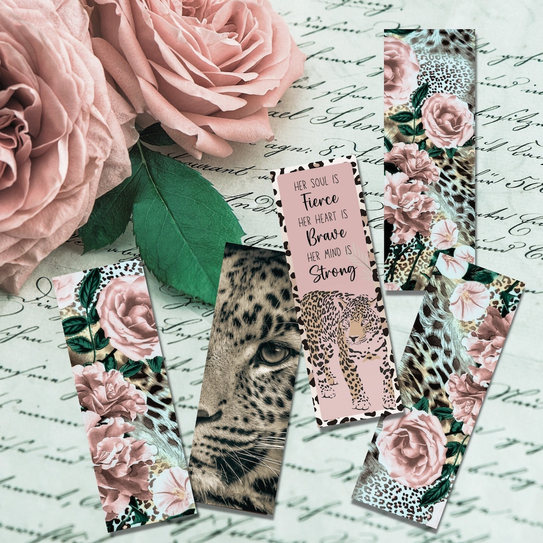 Bookmarks, Printable, Leopard Print, Animal Print, Vintage Pink Roses ...