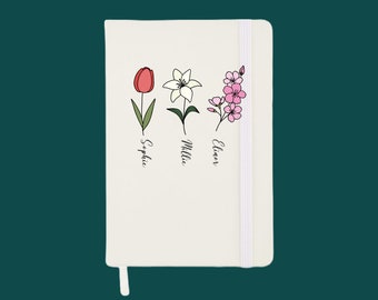 Birth Flower Personalised Notebook - Gift for Mum Sister Grandma Aunt