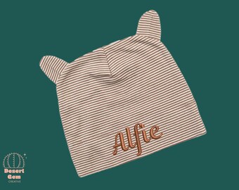 Personalised Baby Hat with Adorable Ears – Embroidered Knot Hat 0-9 months | Unisex Baby Gift
