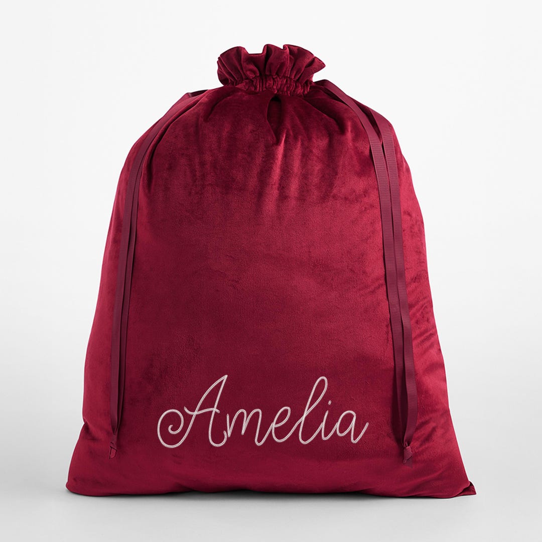 Personalised Santa Sack | Ruby Red Velvet Gift Bag Embroidered With ...