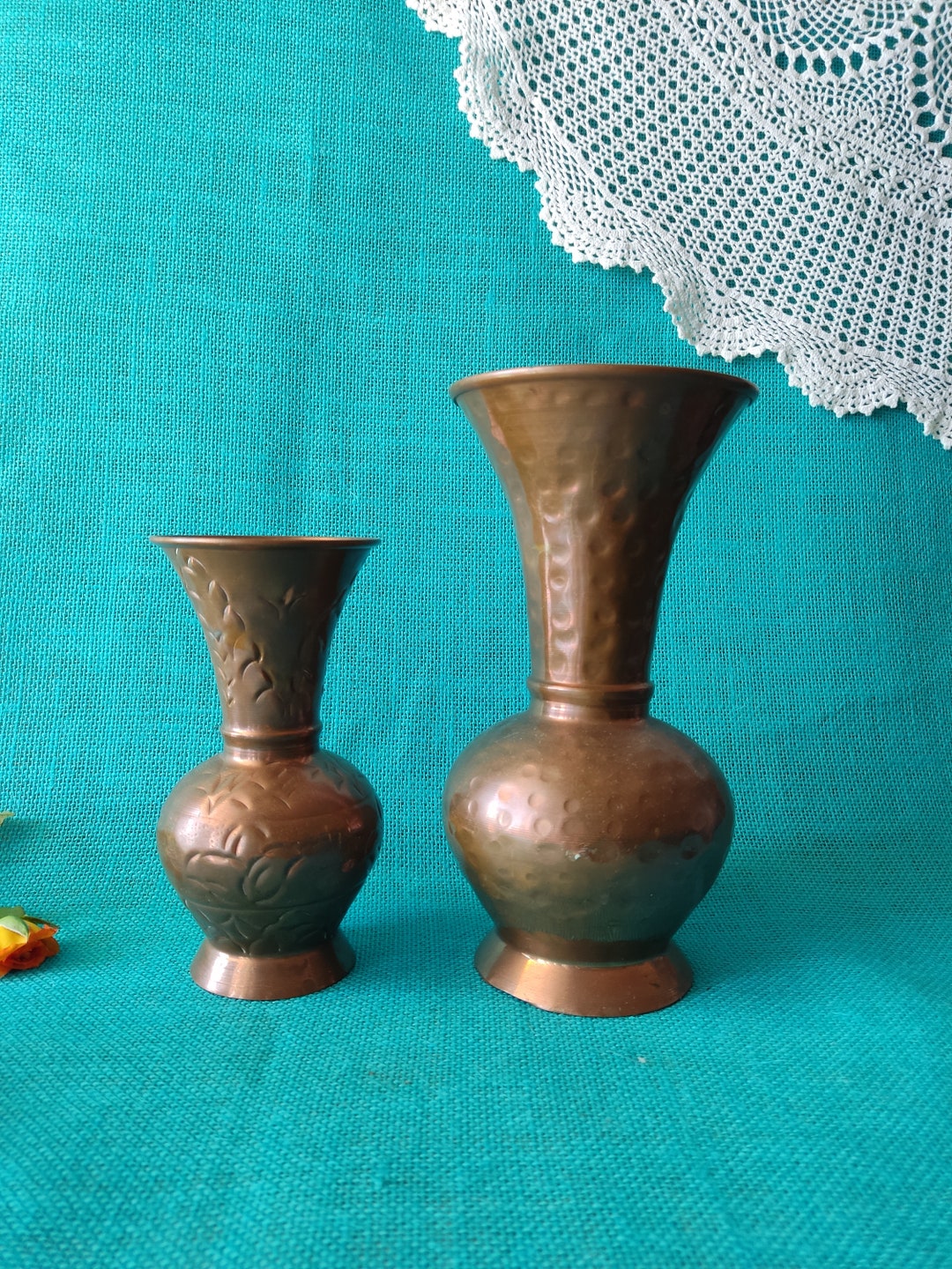 Set of Two Vintage Copper Vases for Bouquets Etsy