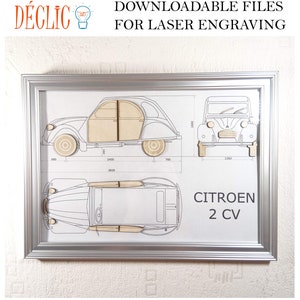 Fichier SVG pour la gravure laser - Blueprint Art 2 CV
