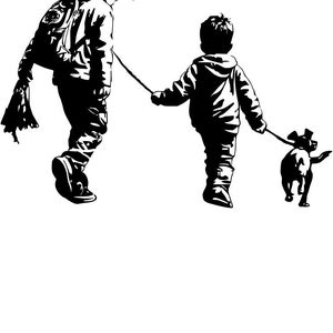 5 SVG Files - Boy walking a dog - Silhouettes - 2 PACK