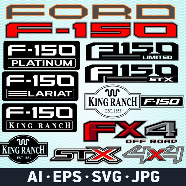 Ford truck f 150 off road decals SVG bundle.  Lariat, platinum, king ranch, 4x4, Fx4, sport, xlt, stx stickers. Instant Digital Download.