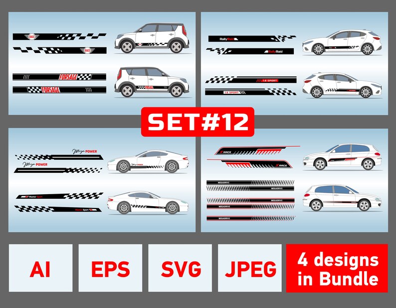 Car Side Door Sticker Stripe SVG Bundle. Universal Customised Set for