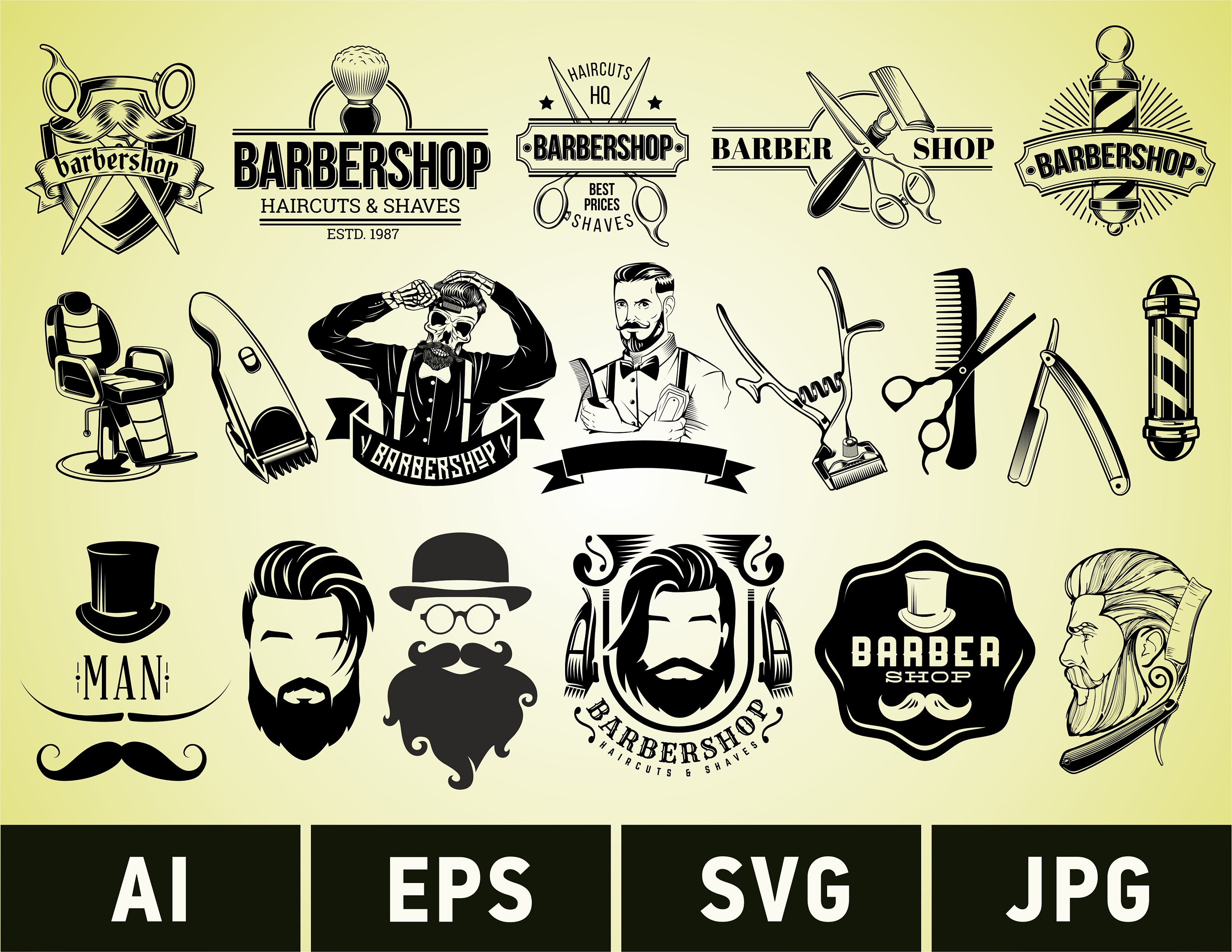 Barber Shop Stickers (.eps) Free Vector Download 