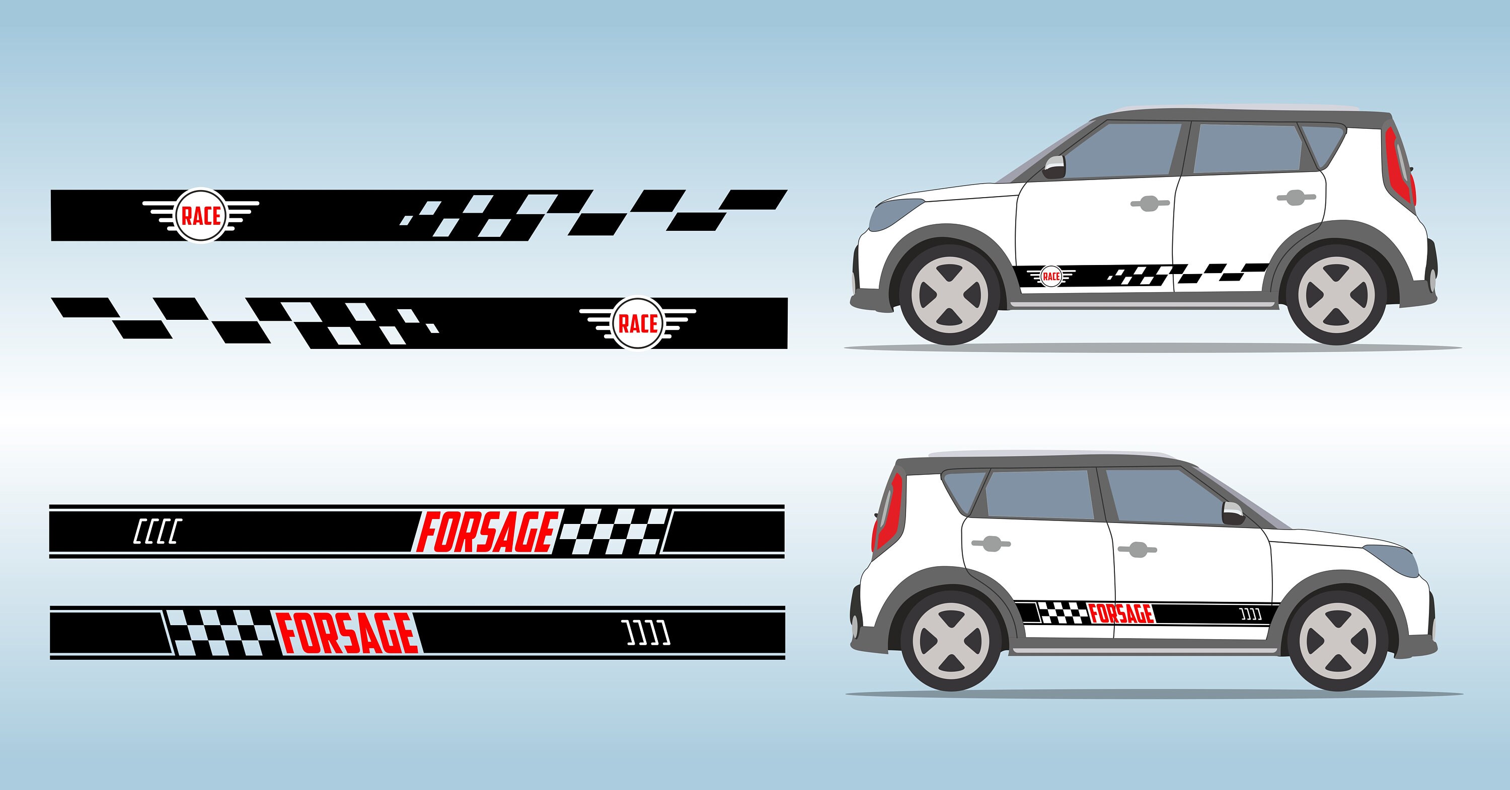 Car Side Door Sticker Stripe SVG Bundle. Universal Customised Set for