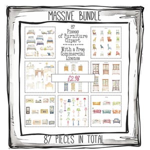 Furniture Clipart Bundle Set, Watercolour PNG/JPG, Transparent Background,