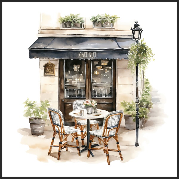 Best French Café Watercolor Clipart, Café Exterior clipart, Vintage Exterior clipart, Cozy café Bundle PNG, JPG Café Window PNG, Download