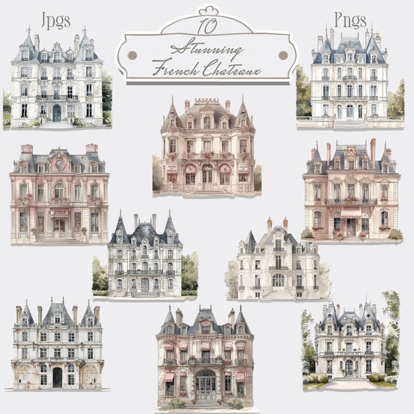 Watercolor French Shabby Style Furniture Clipart - Digital PNG Files, Commercial Use Transparent Background - Papercraft, Cards, Instant