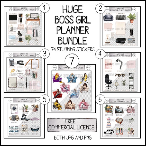 The Best Commercial Free, Digital Stickers, feminine, GoodNote Planner Stickers, PNG + JPG, Pretty Boss Babe, Lady Boss stickers, High DPI,