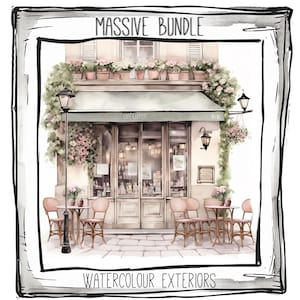 Best French Café Watercolor Clipart, Café Exterior clipart, Vintage Exterior clipart, Cozy café Bundle PNG, JPG Café Window PNG, Download