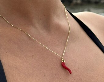 Gold-Plated Necklace – Italian Cornicello Lucky Charm Pendant