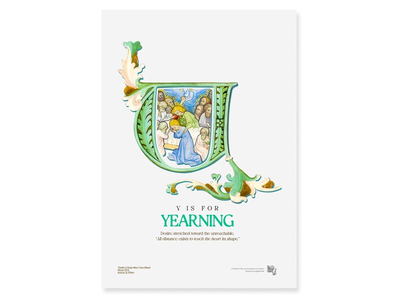 Y is for Yearning | Illuminated Medieval Manuscript | Bibliophile Decor ...