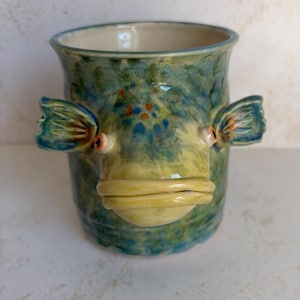 Handmade Pottery Wide Mouth Bass Mug, Stoneware Fish Coffee Mug, Fisherman Gift, Nature Lover
