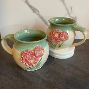 Elegant Pink Peony Mug: 3-D Floral Beauty in Pottery