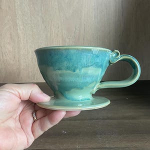 Handmade Pottery Pour Over Coffee Dripper: Jade Green Copper Splash