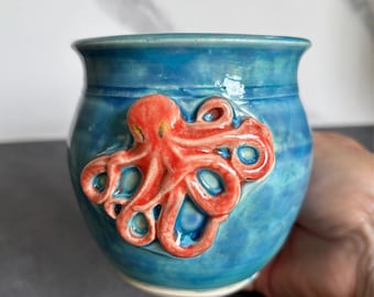 Handmade Pottery Octopus Mug - Coastal Ceramic Mug | Stoneware Coffee Cup