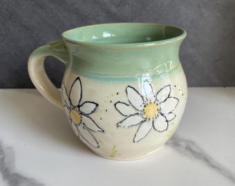 Handmade Daisy Mug – Hand-Thrown & Hand-Painted Pottery Cup, Ceramic Floral Coffee and Tea Mug