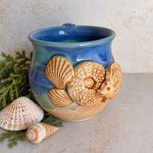Handmade Pottery Shell Coffee Mug| Stoneware Ocean-Inspired Shell Cup | Ocean-Lover Gift