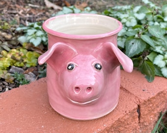 Handmade Pink Pig coffee mug