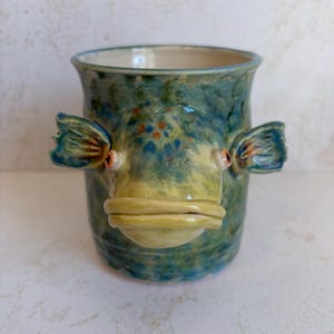 Handmade Pottery Wide Mouth Bass Mug, Stoneware Fish Coffee Mug, Fisherman Gift, Nature Lover