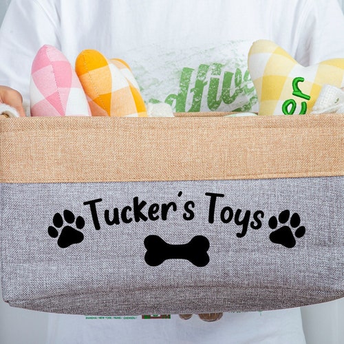 Personalized Dog Storage Basket Burlap Dog Toy Bin Custom Etsy